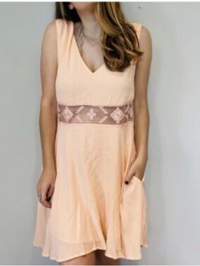 Free People Apricot Lace Mini skater  Dress